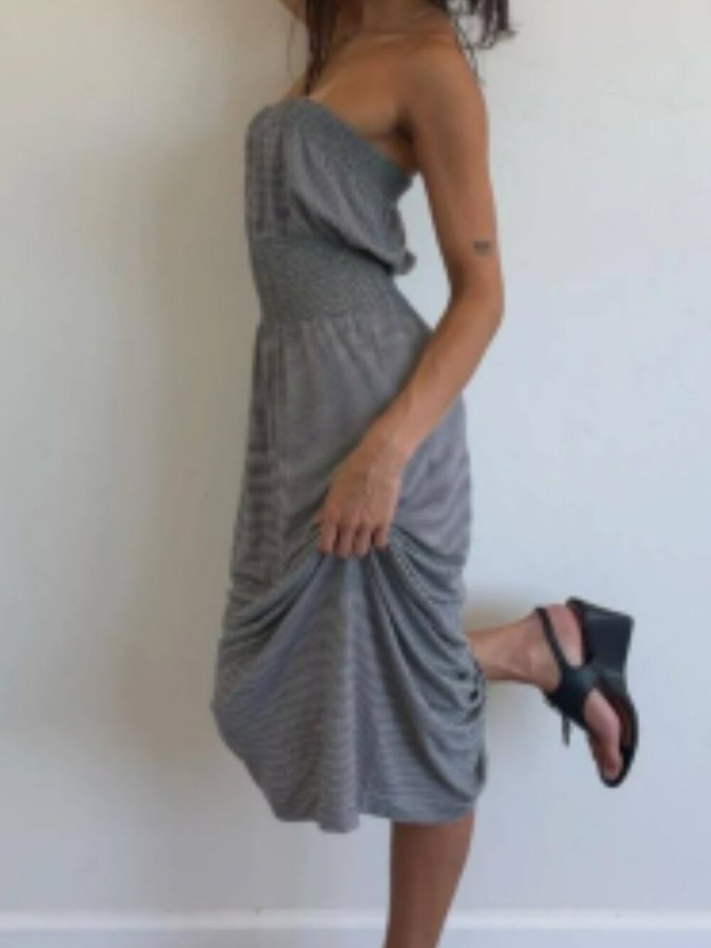Smocked Striped Grey Maxi Dress
